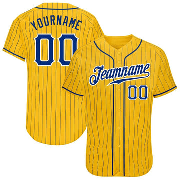 Yellow Royal Pinstripe Royal-White Banana Style Custom Baseball Jerseys Made In USA