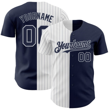 Navy White Gray Pinstripe Split Custom Name Baseball Jerseys For Men & Women