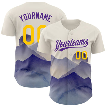 Cream Yellow Purple Watercolor Mountains Custom Name Baseball Jerseys For Men & Women
