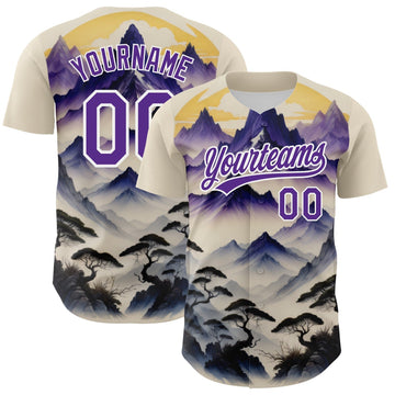 White Purple Mountains Landscape Custom Name Baseball Jerseys For Men & Women