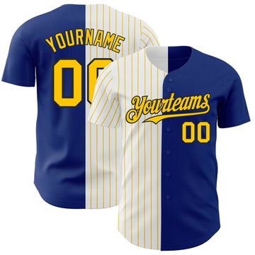 Royal Black Yellow Pinstripe Split Custom Name Baseball Jerseys For Men & Women