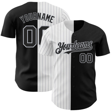 Black White Gray Pinstripe Split Custom Name Baseball Jerseys For Men & Women