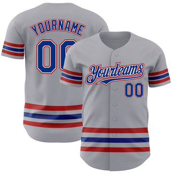 Gray Royal Red Line Custom Name Baseball Jerseys For Men & Women