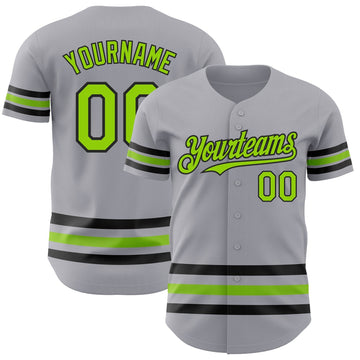 Gray Neon Green Black Line Custom Name Baseball Jerseys For Men & Women