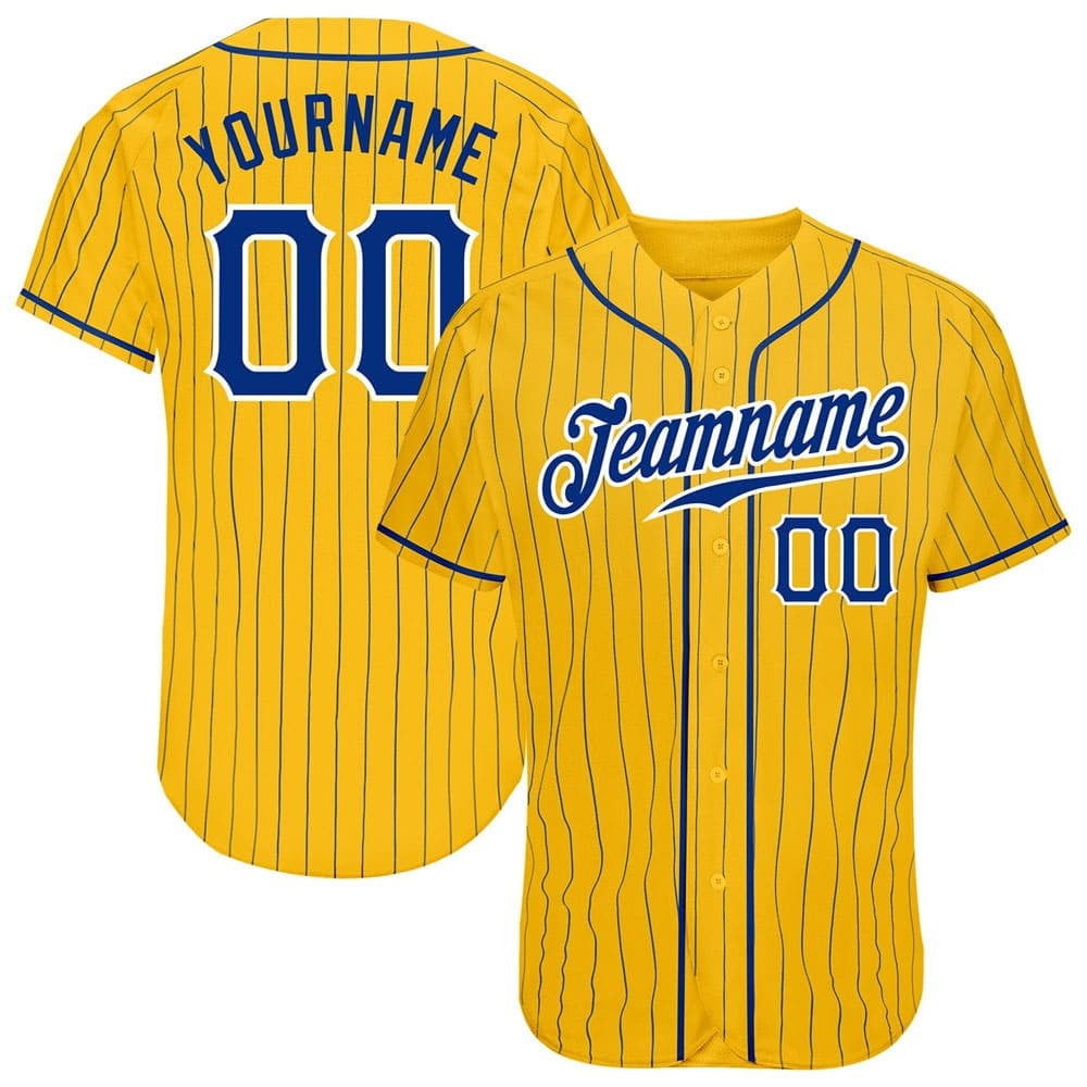 Yellow Royal Pinstripe Royal-White Banana Style Custom Baseball Jerseys Made In USA