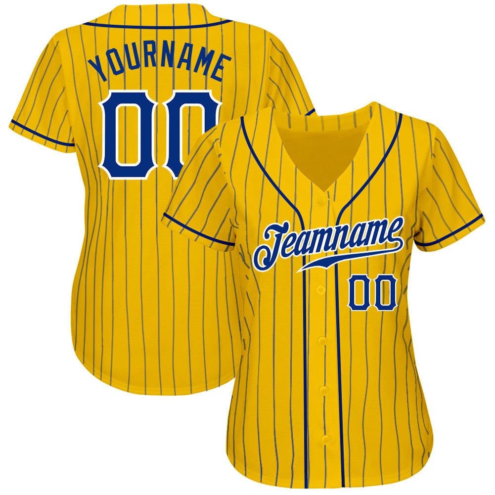 Yellow Royal Pinstripe Royal-White Banana Style Custom Baseball Jerseys Made In USA