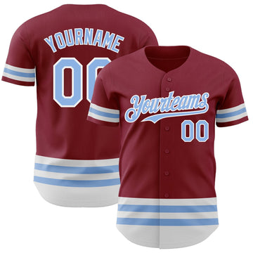 Crimson Light Blue White Line Custom Name Baseball Jerseys For Men & Women