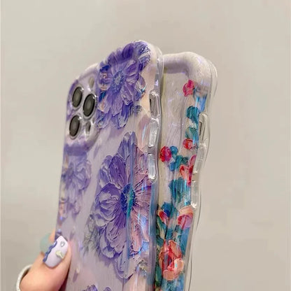 Luxury Pink Laser Flowers Phone Case For iPhone 14 Plus 11 12 13 15 16 Pro Max Lens Protection Shockproof Bumper Soft Back Cover