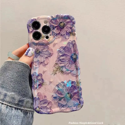 Luxury Pink Laser Flowers Phone Case For iPhone 14 Plus 11 12 13 15 16 Pro Max Lens Protection Shockproof Bumper Soft Back Cover