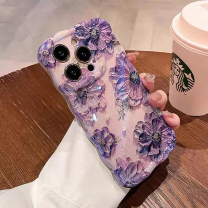 Luxury Pink Laser Flowers Phone Case For iPhone 14 Plus 11 12 13 15 16 Pro Max Lens Protection Shockproof Bumper Soft Back Cover