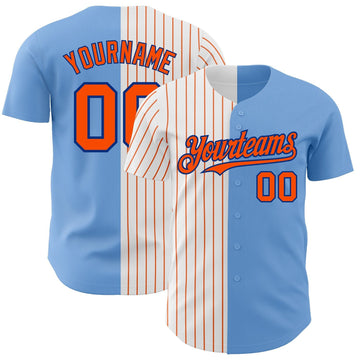 Light Blue Royal Orange Pinstripe Split Custom Name Baseball Jerseys For Men & Women