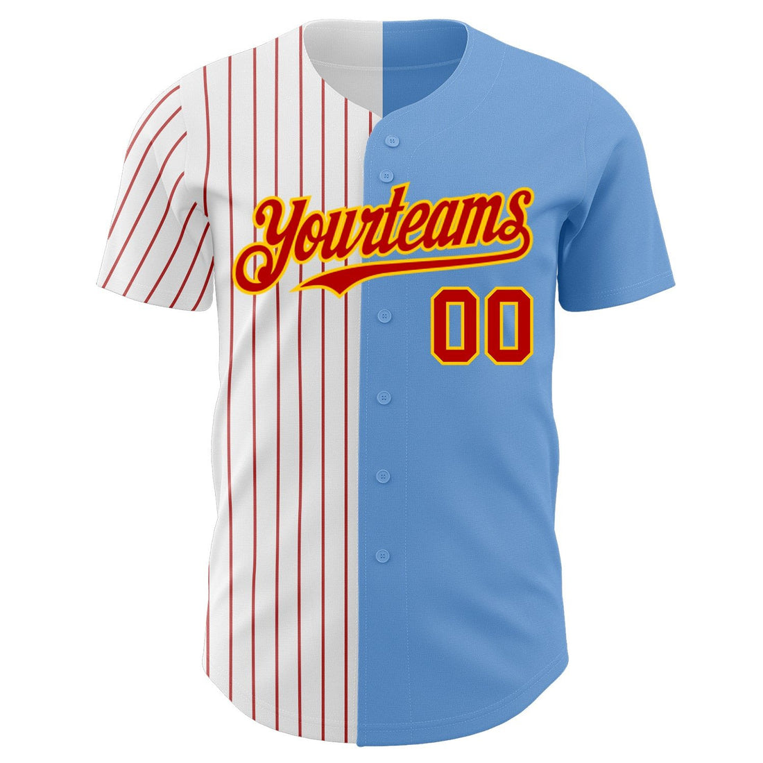 Light Blue Yellow Red Pinstripe Split Custom Name Baseball Jerseys For Men & Women
