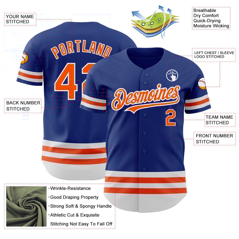 Royal Orange White Line Custom Name Baseball Jerseys For Men & Women