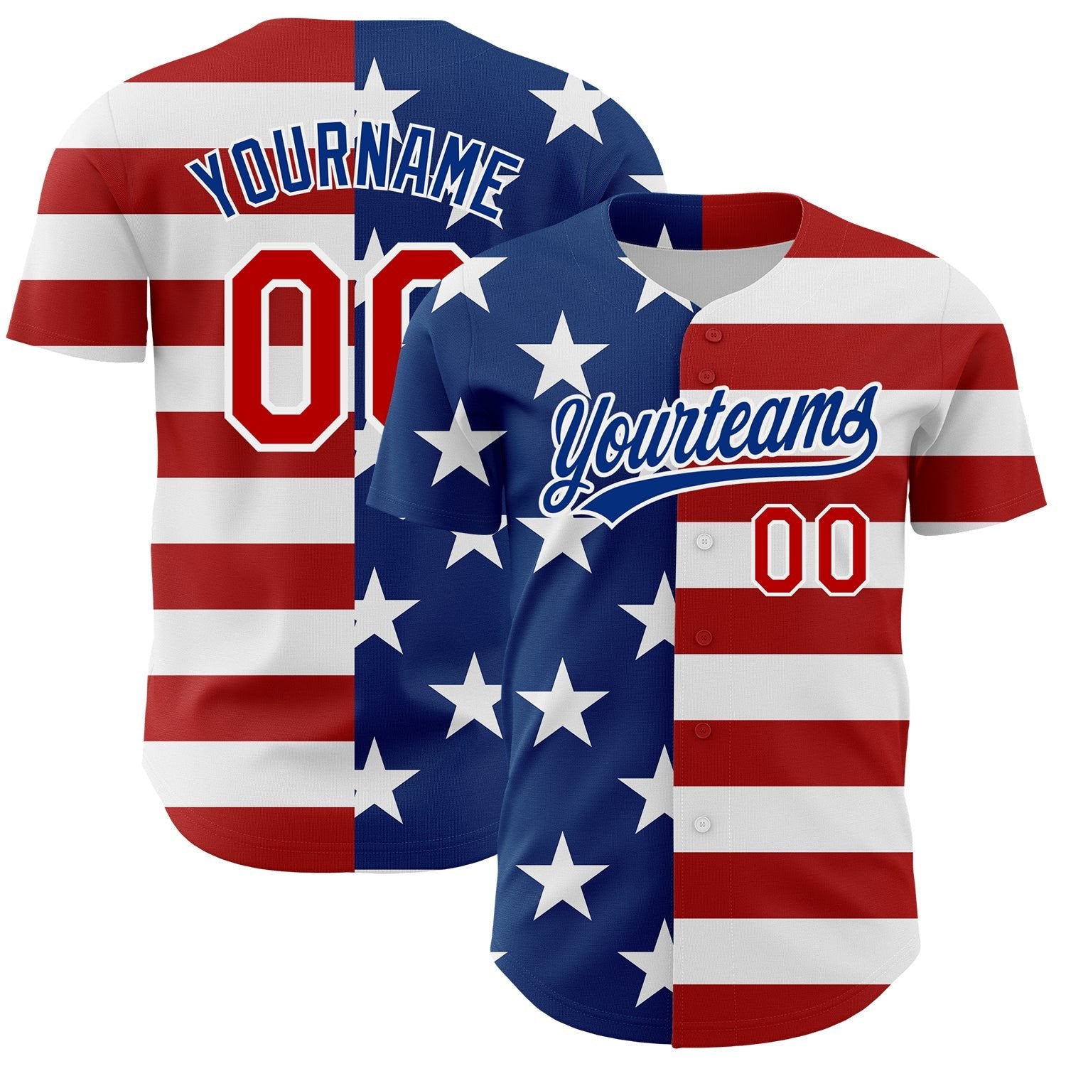 White Red Royal American Flag Patriotic Custom Name Baseball Jerseys For Men & Women