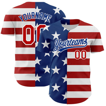 White Red Royal American Flag Patriotic Custom Name Baseball Jerseys For Men & Women