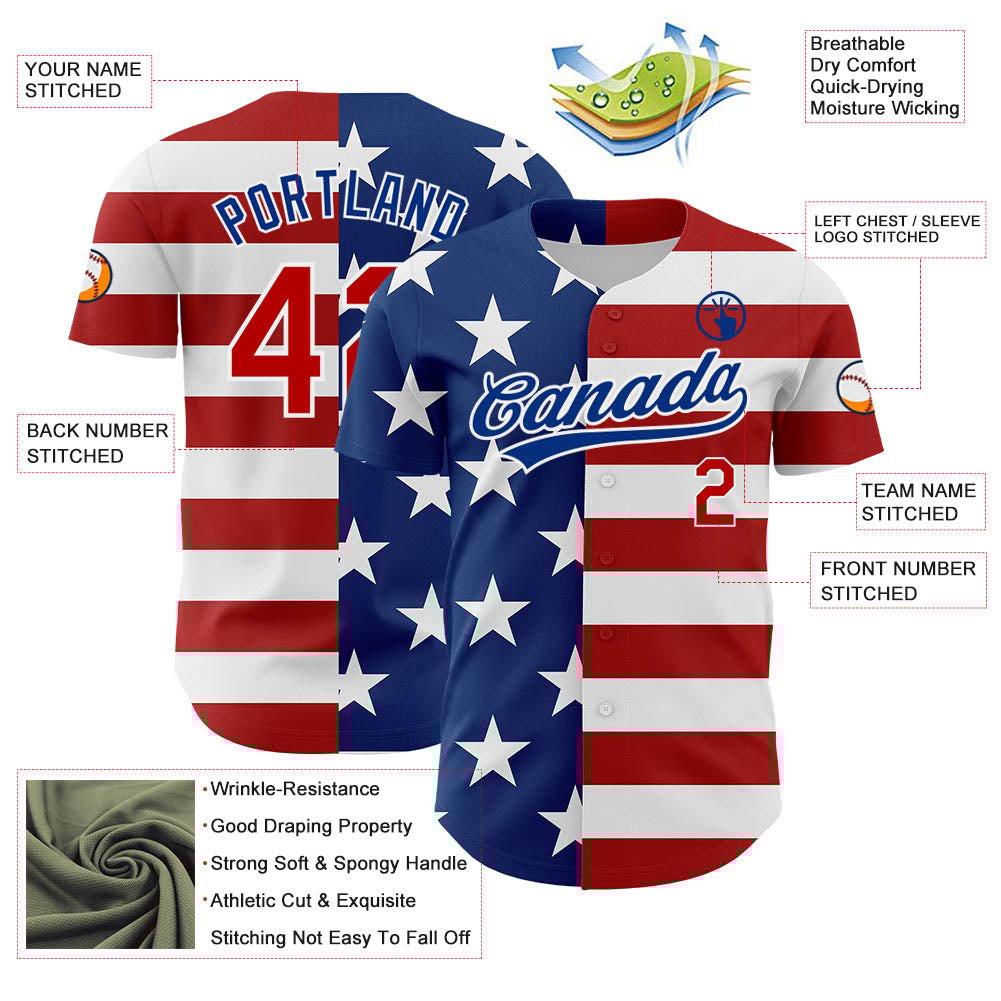 White Red Royal American Flag Patriotic Custom Name Baseball Jerseys For Men & Women