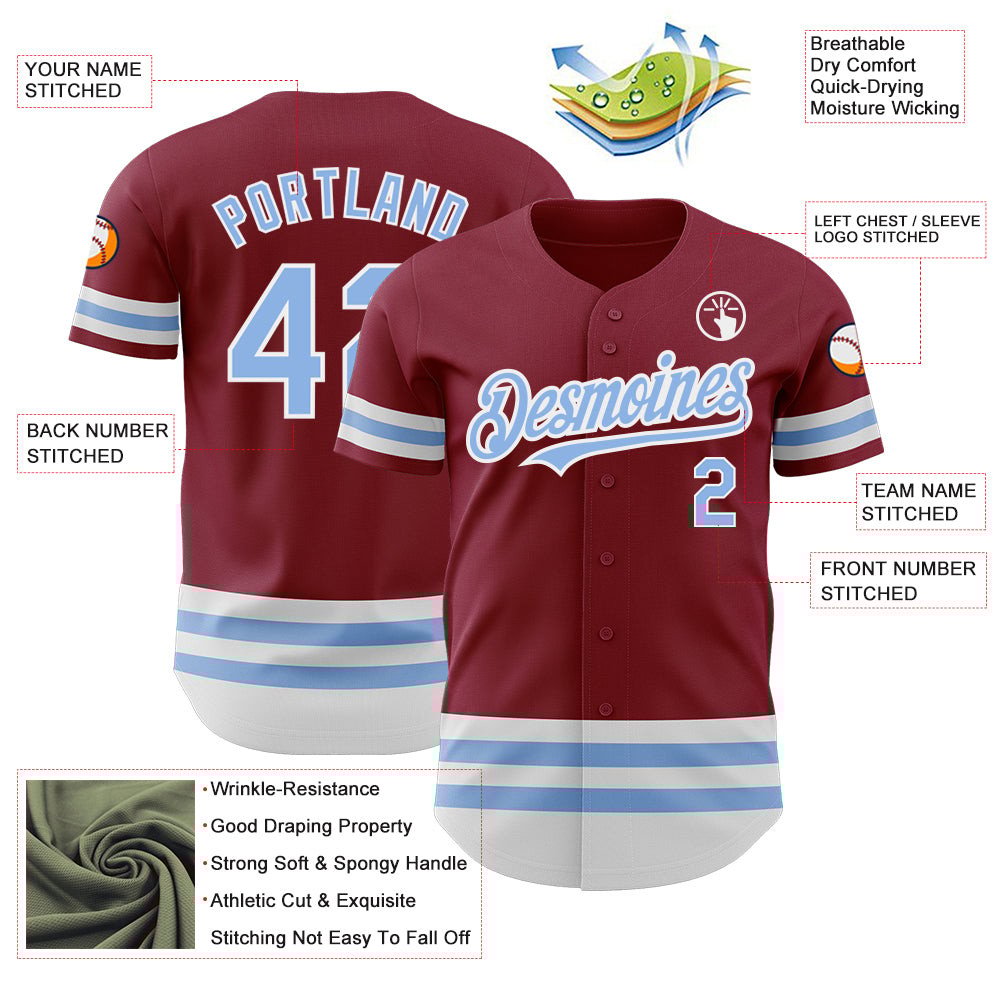Crimson Light Blue White Line Custom Name Baseball Jerseys For Men & Women