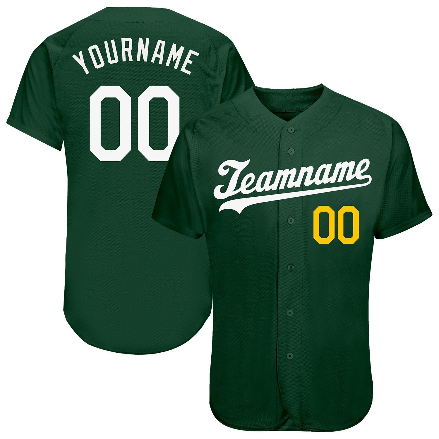 Green White Gold Custom Name Baseball Jerseys For Men & Women