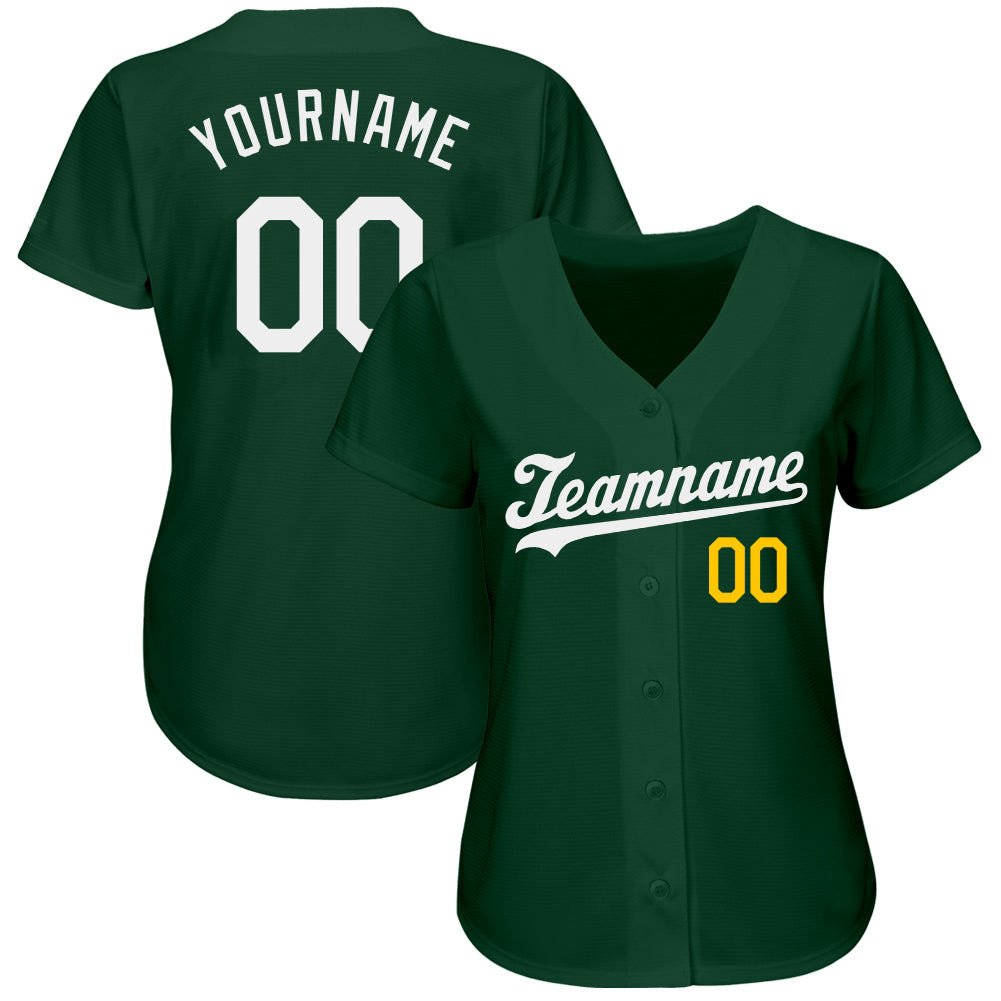 Green White Gold Custom Name Baseball Jerseys For Men & Women
