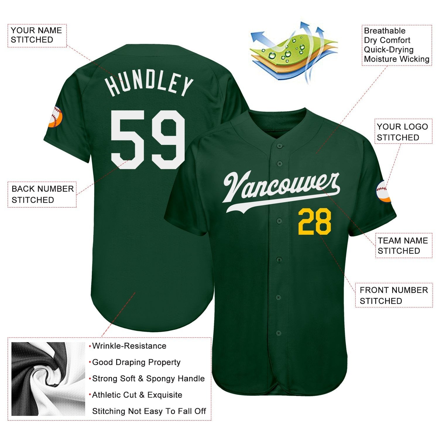 Green White Gold Custom Name Baseball Jerseys For Men & Women
