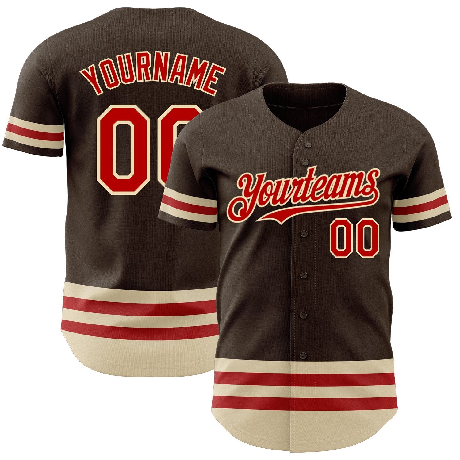 Brown Red Cream Line Custom Name Baseball Jerseys For Men & Women