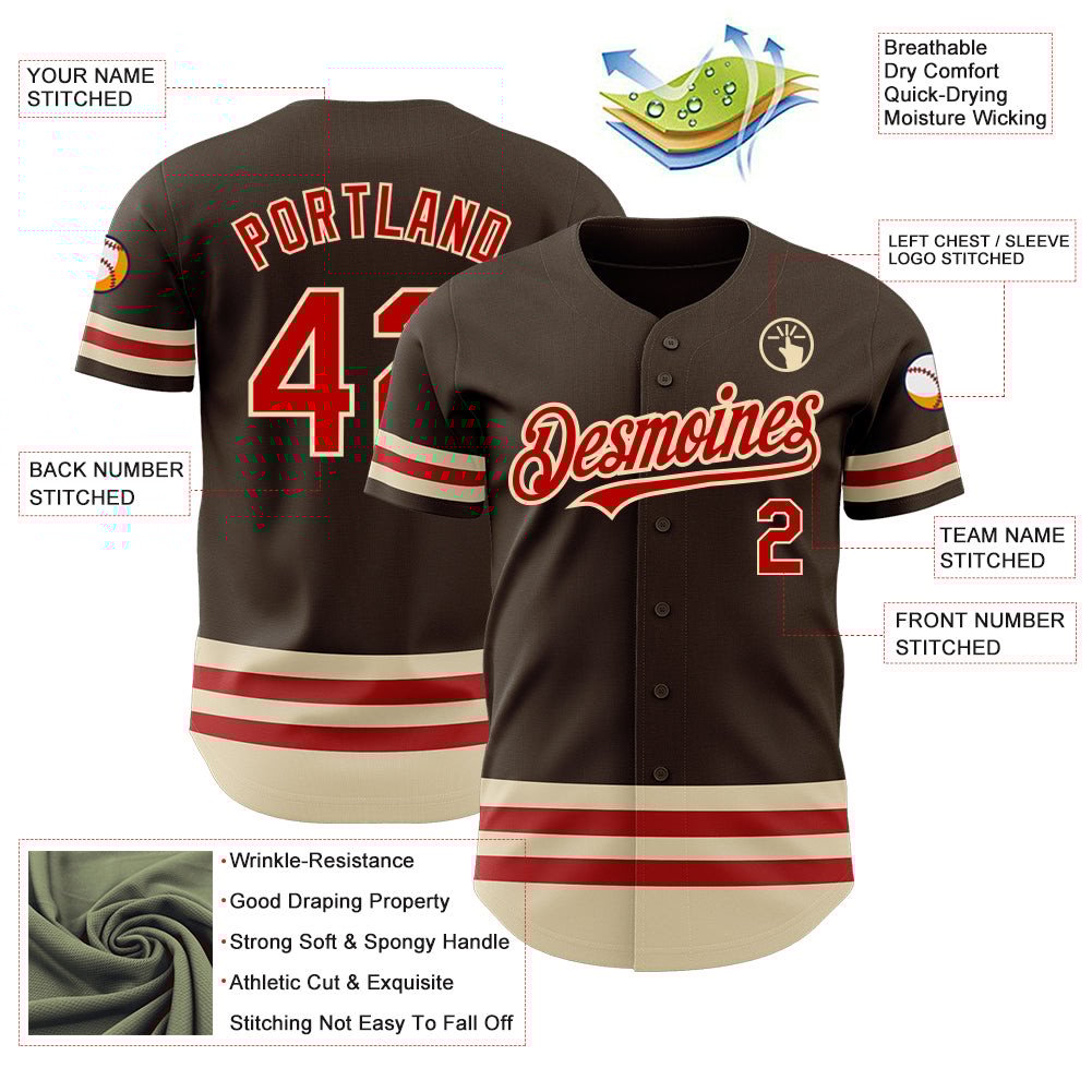 Brown Red Cream Line Custom Name Baseball Jerseys For Men & Women