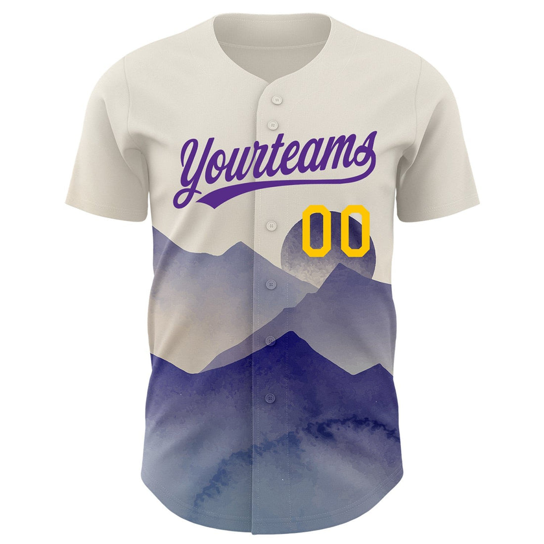 Cream Yellow Purple Watercolor Mountains Custom Name Baseball Jerseys For Men & Women