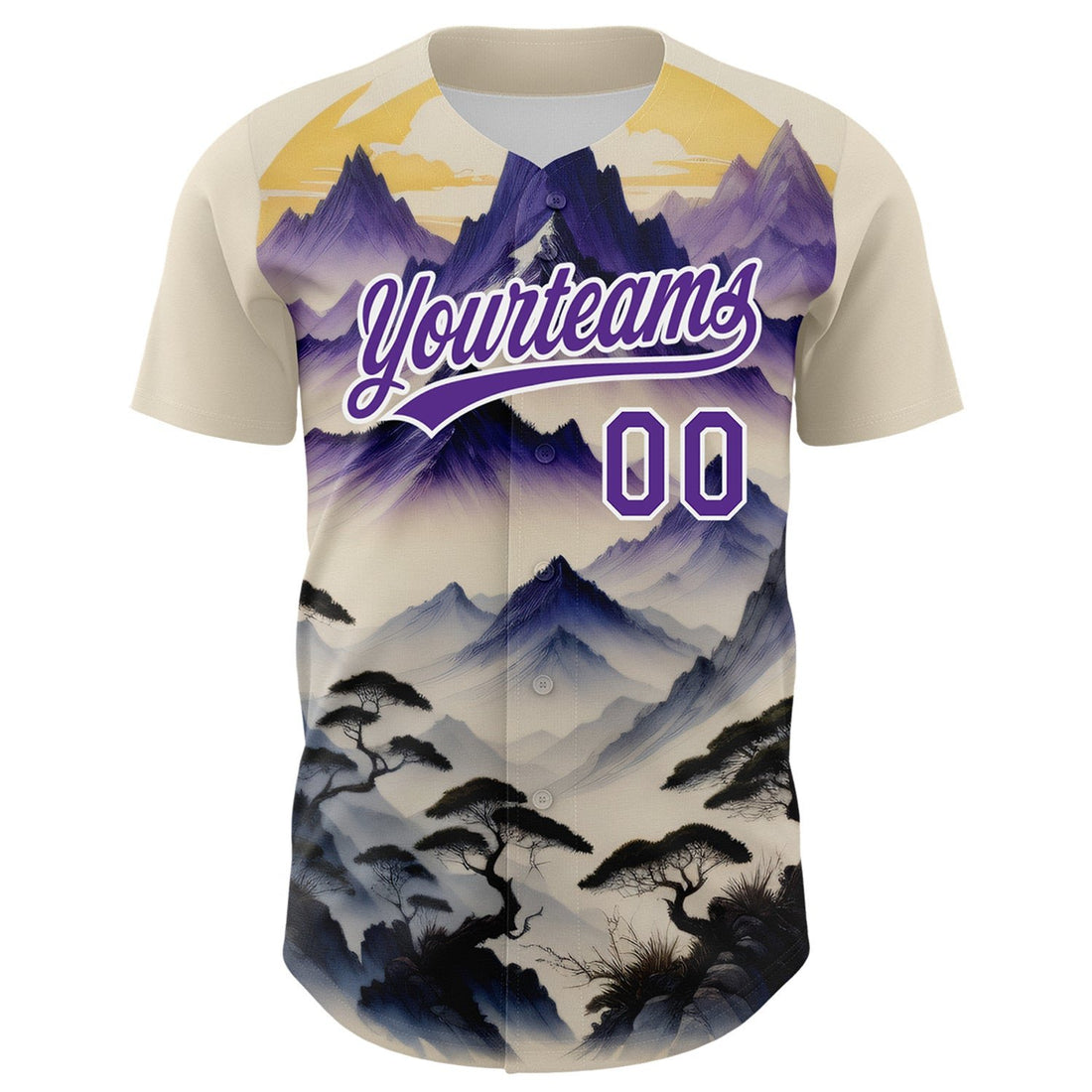White Purple Mountains Landscape Custom Name Baseball Jerseys For Men & Women