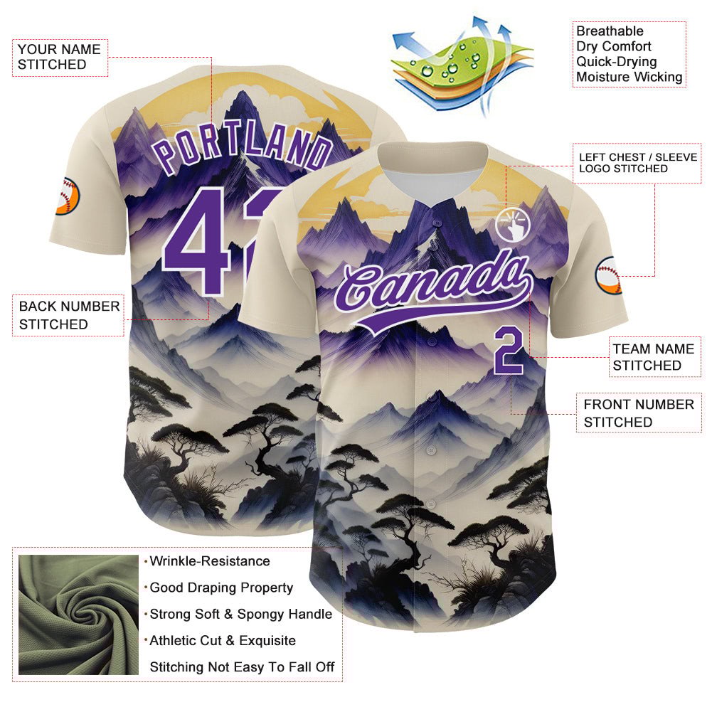 White Purple Mountains Landscape Custom Name Baseball Jerseys For Men & Women