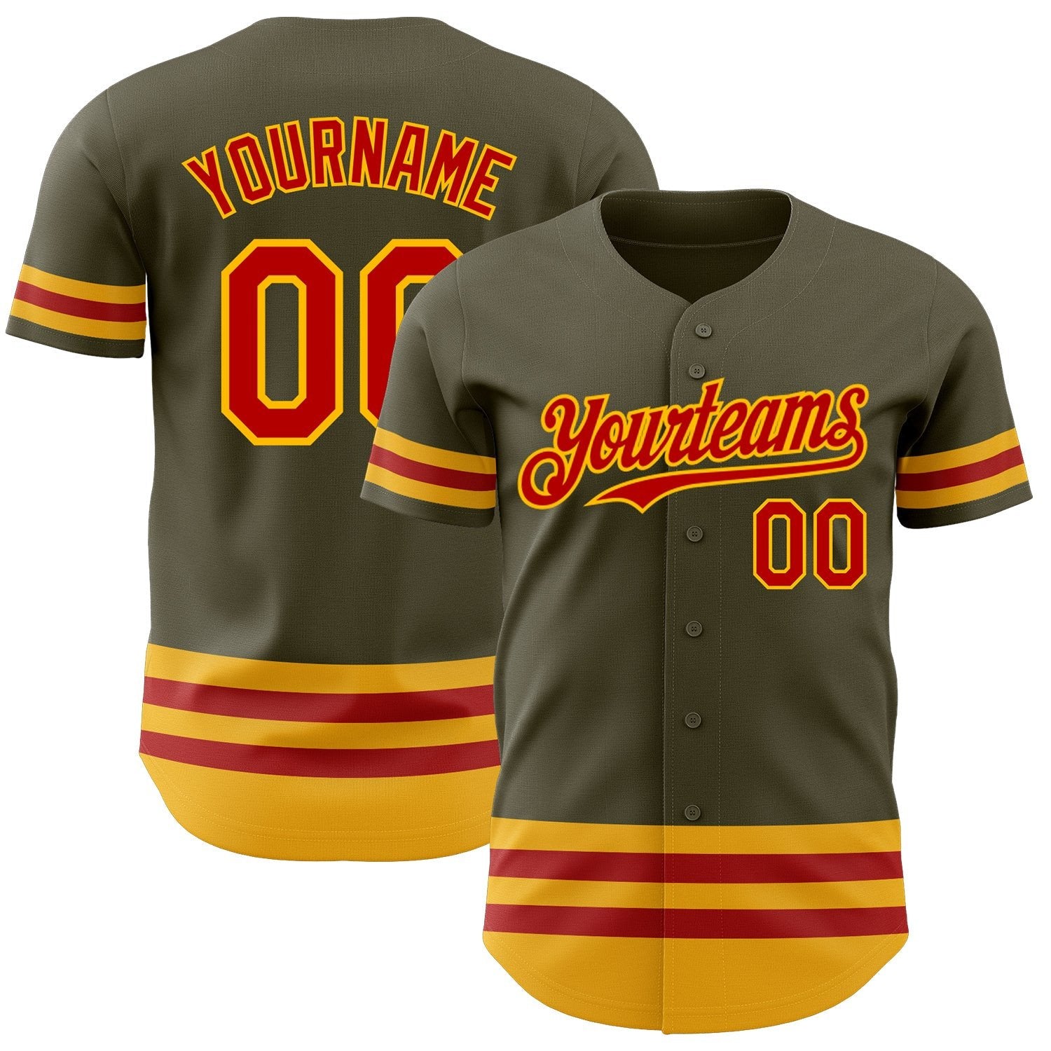 Olive Red Gold Line Salute To Service Custom Name Baseball Jerseys For Men & Women