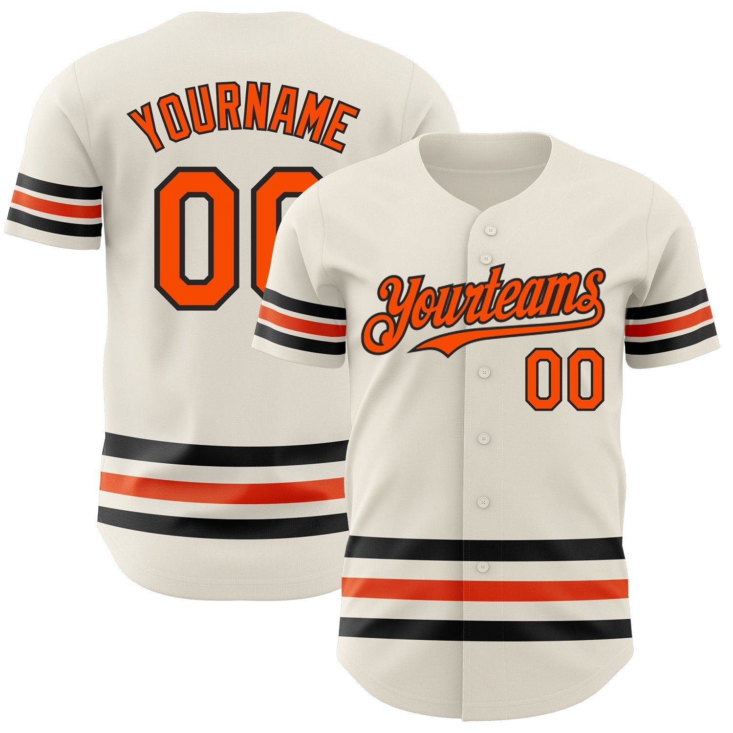 Cream Orange-Black Line Name Baseball Jerseys For Men & Women