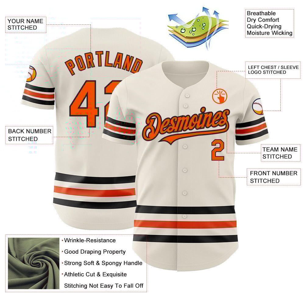 Cream Orange-Black Line Name Baseball Jerseys For Men & Women