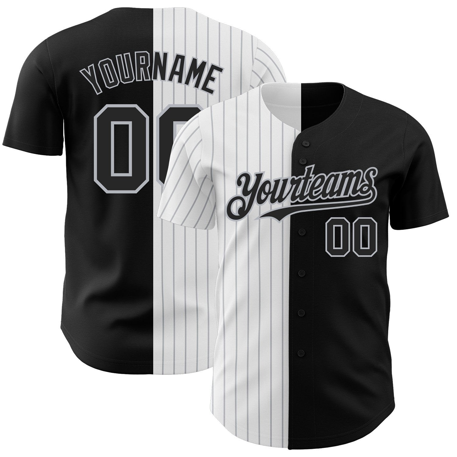 Black White Gray Pinstripe Split Custom Name Baseball Jerseys For Men & Women