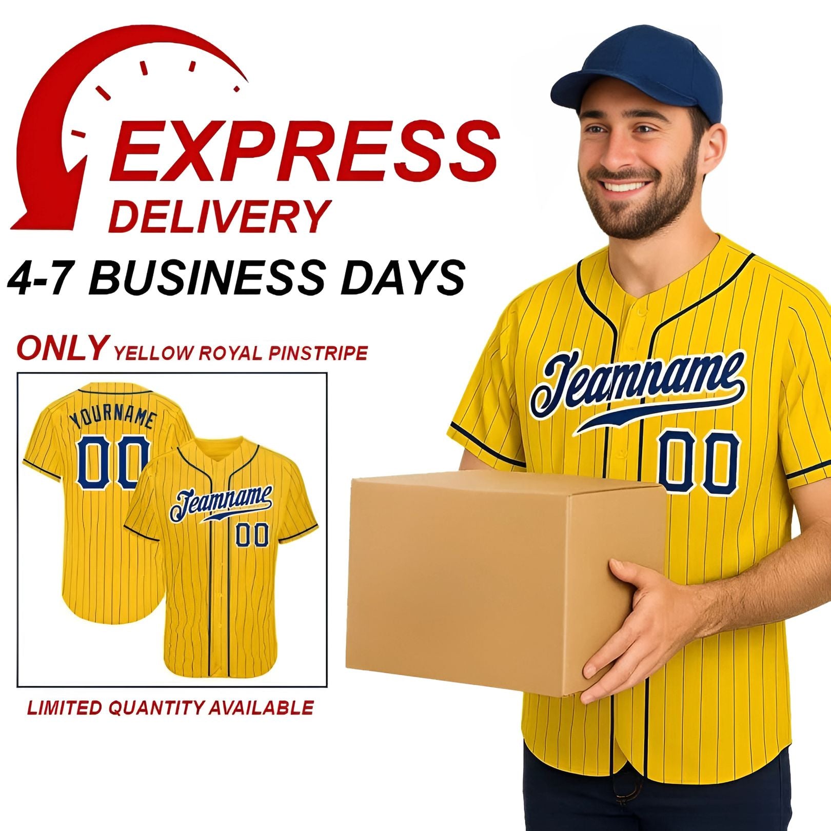 Yellow Royal Pinstripe Royal-White Banana Style Custom Baseball Jerseys Made In USA