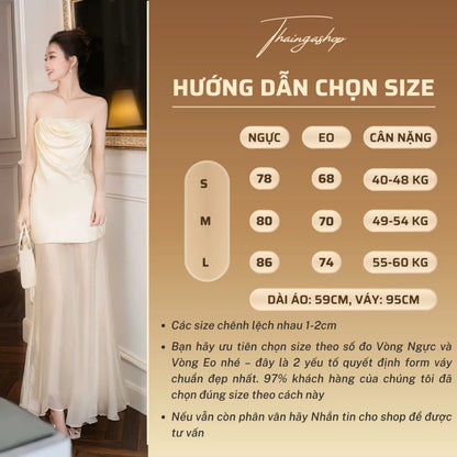 Đầm dự tiệc cúp xoắn kèm chân Váy voan lụa dài màu nude màu đen size SML sang trọng D1361